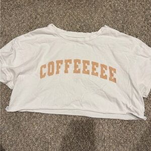 Aerie White Crop Top with Tan 'COFFEEEEE' Print